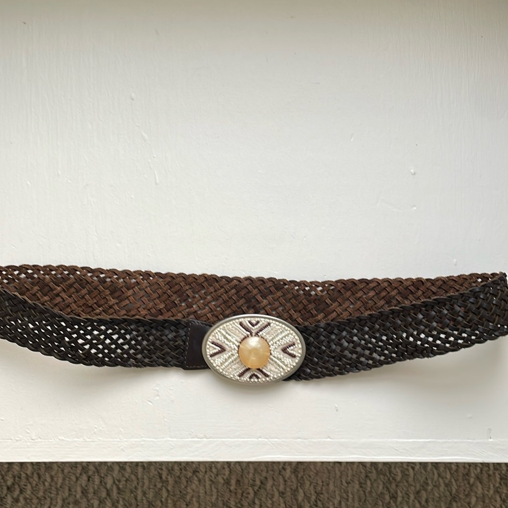 Vintage - Chico’s Inspired Woven Belt with Ornate Buckle - Dark Brown